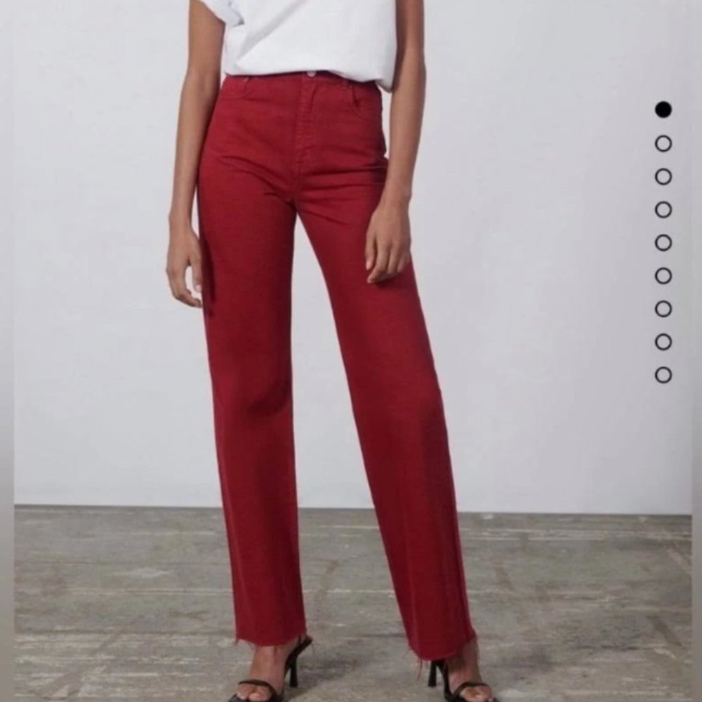 red zara wide leg jeans